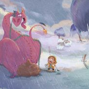 Dragon dans la rue sous la pluie