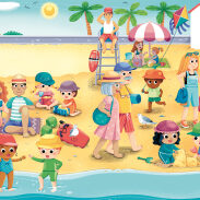Scène de plage animée en été
