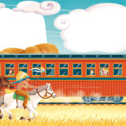Course poursuite entre train et chevaux